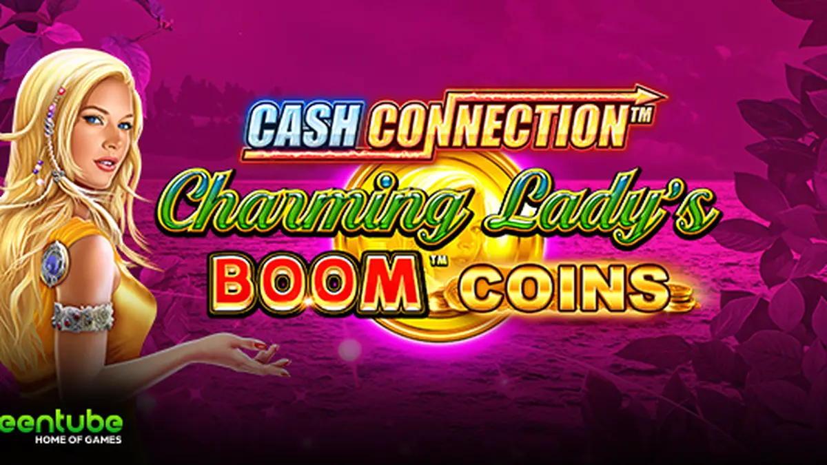 Tampilan antarmuka mobile game slot Cash Connection Charming Lady's Boom Coins